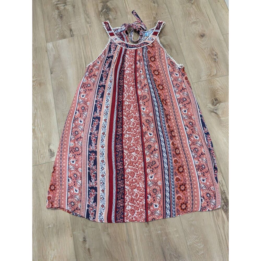 J Gee Boho Trapeze Dress 2X Red Blue Patchwork Festival Western Gypsy Americana